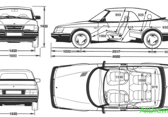 Saab 900 Cabrio (Сааб 900 Кабрио) - чертежи (рисунки) автомобиля